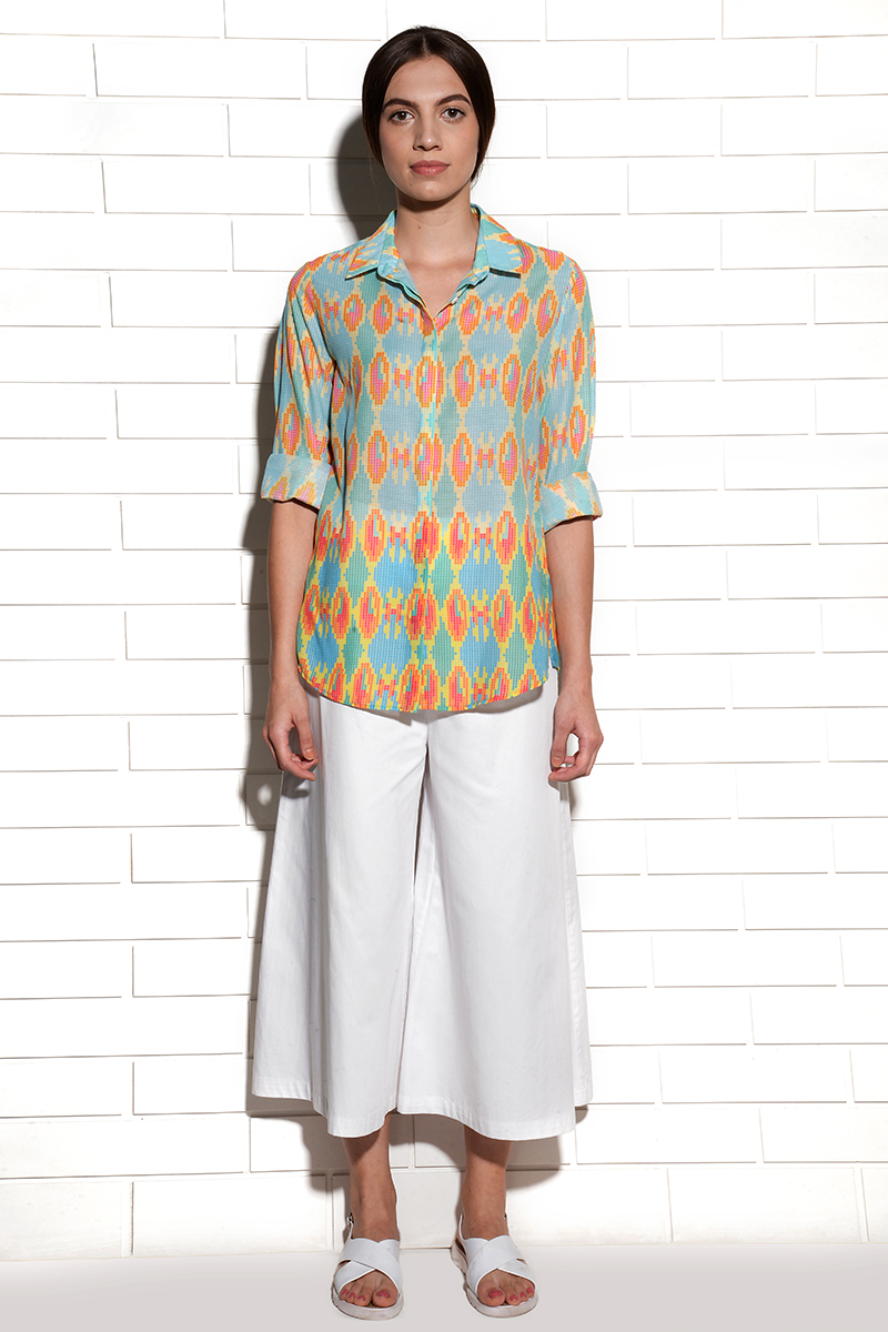 Ocean printed ikat shirt